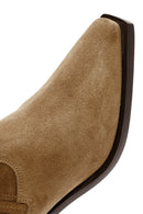 Woman Brown Chunky Heeled Suede Cowboy Boots | Derimod Woman Brown Chunky Heeled Suede Cowboy Boots | Derimod