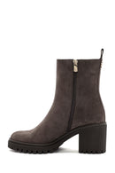 Woman Mink Suede Zippered Heels Leather Boat | Derimod Woman Mink Suede Zippered Heels Leather Boat | Derimod