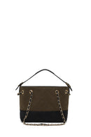 Woman Green Chain-Strap Suede Shoulder Bag | Derimod Woman Green Chain-Strap Suede Shoulder Bag | Derimod