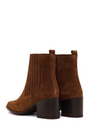 Woman Brown Zip Closure Chunky Heeled Suede Boots | Derimod Woman Brown Zip Closure Chunky Heeled Suede Boots | Derimod