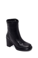 Woman Black Zip Closure Thick-Heeled Leather Boots | Derimod Woman Black Zip Closure Thick-Heeled Leather Boots | Derimod