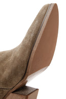 Women's Camel Suede Leather Cowboy Western Heeled Boots | Derimod Women's Camel Suede Leather Cowboy Western Heeled Boots | Derimod