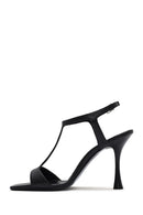 Women's Black Ankle Strap Patterned Leather Thin High Heel Sandals | Derimod Women's Black Ankle Strap Patterned Leather Thin High Heel Sandals | Derimod