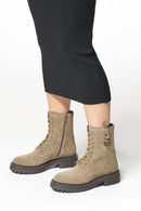 Geox Women's Mink Taupe Lace-Up Suede Leather Combat Boots | Derimod Geox Women's Mink Taupe Lace-Up Suede Leather Combat Boots | Derimod