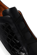Men's Black Crocodile Leather Sneaker | Derimod Men's Black Crocodile Leather Sneaker | Derimod