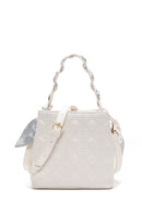 Women's Cream Long Strap Quilted Handbag with Accessory Detail | Derimod Women's Cream Long Strap Quilted Handbag with Accessory Detail | Derimod