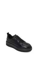 Male Black Lace-Up Thick-Soled Leather Sneaker | Derimod Male Black Lace-Up Thick-Soled Leather Sneaker | Derimod