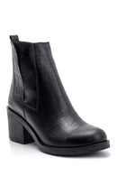 Women's Crocodile Patterned Heeled Leather Boots | Derimod Women's Crocodile Patterned Heeled Leather Boots | Derimod