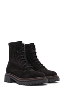 Women's Black Zippered Suede Leather Combat Boots | Derimod Women's Black Zippered Suede Leather Combat Boots | Derimod