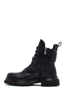 Woman Black Lace-Up Zip Closure Leather Combat Boots | Derimod Woman Black Lace-Up Zip Closure Leather Combat Boots | Derimod