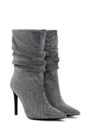 Women's Silver Thin Heeled Stone Boots | Derimod Women's Silver Thin Heeled Stone Boots | Derimod