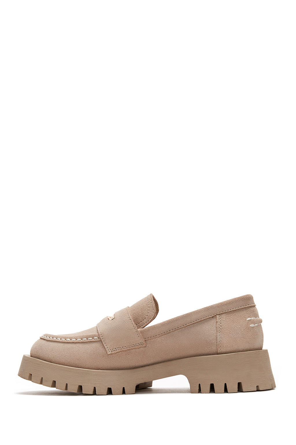 Kadın Bej Deri Süet Maskülen Loafer