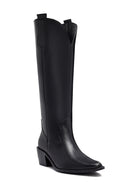 Woman Black Thick-Heeled Leather Cowboy Boots | Derimod Woman Black Thick-Heeled Leather Cowboy Boots | Derimod