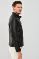 Demar Erkek Siyah Slim-Fit Deri Ceket | Derimod Demar Erkek Siyah Slim-Fit Deri Ceket | Derimod