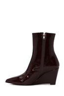 Woman Burgundy Zip Closure Wedge Heel Leather Boots | Derimod Woman Burgundy Zip Closure Wedge Heel Leather Boots | Derimod