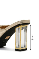 Women's Gold Transparent Thick Heeled Metallic Slippers | Derimod Women's Gold Transparent Thick Heeled Metallic Slippers | Derimod