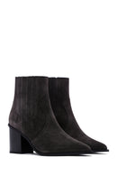 Women's Anthracite Suede Leather Heeled Cowboy Boots | Derimod Women's Anthracite Suede Leather Heeled Cowboy Boots | Derimod