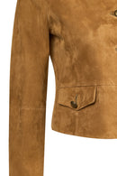 Almira Woman Camel Short Suede Leather Jacket | Derimod Almira Woman Camel Short Suede Leather Jacket | Derimod
