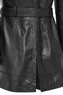 Annamaria Women's Black Belt Detailed Regular Leather Trench Coat | Derimod Annamaria Women's Black Belt Detailed Regular Leather Trench Coat | Derimod