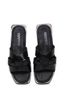 Women's Black Leather Slippers | Derimod Women's Black Leather Slippers | Derimod