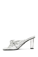Women's Silver Transparent Thick Heeled Metallic Slippers | Derimod Women's Silver Transparent Thick Heeled Metallic Slippers | Derimod