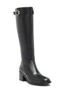Woman Black Zip Closure Chunky Heeled Leather Boots | Derimod Woman Black Zip Closure Chunky Heeled Leather Boots | Derimod