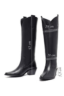 Woman Black Thick-Heeled Leather Cowboy Boots | Derimod Woman Black Thick-Heeled Leather Cowboy Boots | Derimod