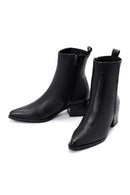Woman Black Zipper-Detail Short-Heel Leather Boots | Derimod Woman Black Zipper-Detail Short-Heel Leather Boots | Derimod