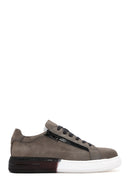 Men's Gray Lace-Up Nubuck Leather Sneaker | Derimod Men's Gray Lace-Up Nubuck Leather Sneaker | Derimod