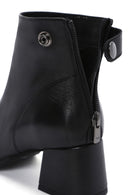 Women's Black Thick Heeled Zippered Leather Boots | Derimod Women's Black Thick Heeled Zippered Leather Boots | Derimod