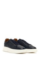 Men's Navy Blue Lace-Up Thick Sole Leather Sneaker | Derimod Men's Navy Blue Lace-Up Thick Sole Leather Sneaker | Derimod