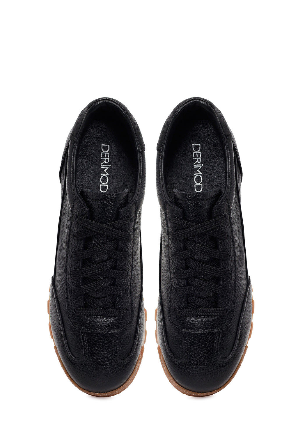 Erkek Siyah Bağcıklı Deri Sneaker