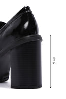 Kadın Siyah Rugan Deri Topuklu Loafer | Derimod Kadın Siyah Rugan Deri Topuklu Loafer | Derimod