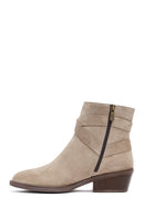 Woman Beige Zippered Suede Leather Cowboy Boots | Derimod Woman Beige Zippered Suede Leather Cowboy Boots | Derimod