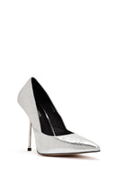 Kadın Gri İnce Topuklu Metalik Deri Stiletto | Derimod Kadın Gri İnce Topuklu Metalik Deri Stiletto | Derimod