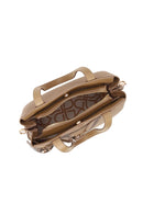 Woman Dark Beige Long-Strap Patterned Shoulder Bag | Derimod Woman Dark Beige Long-Strap Patterned Shoulder Bag | Derimod