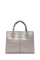Women's Mink Long Strap Crocodile Patterned Handbag with Accessory Detail | Derimod Women's Mink Long Strap Crocodile Patterned Handbag with Accessory Detail | Derimod