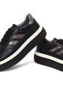 Women's Black Lace-Up Thick-Soled Leather Sneaker | Derimod Women's Black Lace-Up Thick-Soled Leather Sneaker | Derimod