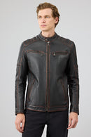 Leonard Men's Brown Vintage Slim-Fit Leather Jacket | Derimod Leonard Men's Brown Vintage Slim-Fit Leather Jacket | Derimod