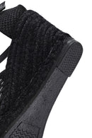 Women's Black Ankle Strap Patterned Wedge Heel Espadrilles | Derimod Women's Black Ankle Strap Patterned Wedge Heel Espadrilles | Derimod