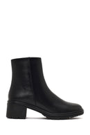 Woman Black Zip Closure Short Thick-Heeled Leather Boots | Derimod Woman Black Zip Closure Short Thick-Heeled Leather Boots | Derimod