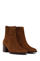 Woman Brown Zip Closure Chunky Heeled Suede Boots | Derimod Woman Brown Zip Closure Chunky Heeled Suede Boots | Derimod