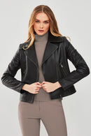 Rapsodi Women's Black Leather Jacket | Derimod Rapsodi Women's Black Leather Jacket | Derimod