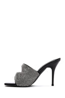 Women's Black Stone Thin Heeled Slippers | Derimod Women's Black Stone Thin Heeled Slippers | Derimod