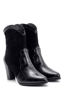 Women's Crocodile Detailed Heeled Boots | Derimod Women's Crocodile Detailed Heeled Boots | Derimod