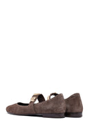 Woman Mink Buckled Suede Leather Ballet Flat | Derimod Woman Mink Buckled Suede Leather Ballet Flat | Derimod