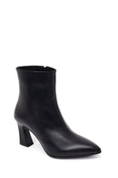Woman Black Zip Closure Thick-Heeled Leather Boots | Derimod Woman Black Zip Closure Thick-Heeled Leather Boots | Derimod