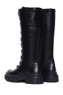 Women's Black Leather Zippered Thick Soled Boots | Derimod Women's Black Leather Zippered Thick Soled Boots | Derimod