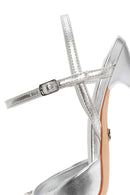 Women's Silver Open Back High Heeled Stilettos with Stones | Derimod Women's Silver Open Back High Heeled Stilettos with Stones | Derimod