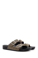 Men's Mink Double Buckle Suede Leather Slippers | Derimod Men's Mink Double Buckle Suede Leather Slippers | Derimod